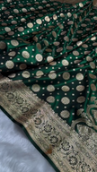 Forest Green Banarasi Silk Saree with Gold Zari Medallion Motifs & Traditional Woven Border