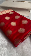Bright Red Banarasi Silk Saree with Gold Zari Circular Medallion Motifs & Rich Woven Border