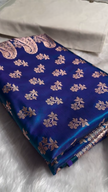Royal Blue Banarasi Silk Saree with Gold Zari Floral Buti Motifs & Classic Woven Border