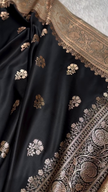 Black Banarasi Silk Saree with Golden Zari Floral Motifs & Traditional Border