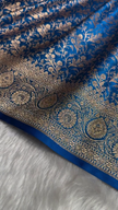 Royal Blue Banarasi Silk Saree with All-Over Golden Zari Floral Weaving