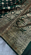 Forest Green Banarasi Silk Saree with Gold Zari Medallion Motifs & Traditional Woven Border