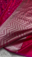 Magenta Banarasi Silk Saree with Silver Zari Geometric Weaving & Traditional Border