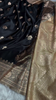 Black Banarasi Silk Saree with Golden Zari Floral Motifs & Traditional Border