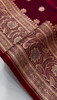 Wine Red Banarasi Silk Saree with Golden Zari Floral Motifs & Rich Border