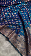 Royal Blue Banarasi Silk Saree with Gold Zari Floral Buti Motifs & Classic Woven Border