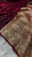 Deep Maroon Kanjivaram Silk Saree with Golden Zari Polka Butta & Traditional Border