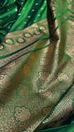 Emerald Green Banarasi Silk Saree with Golden Zari Buttas & Rich Pallu