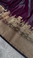 Majestic Wine Banarasi Silk Saree with Golden Zari Cityscape Border