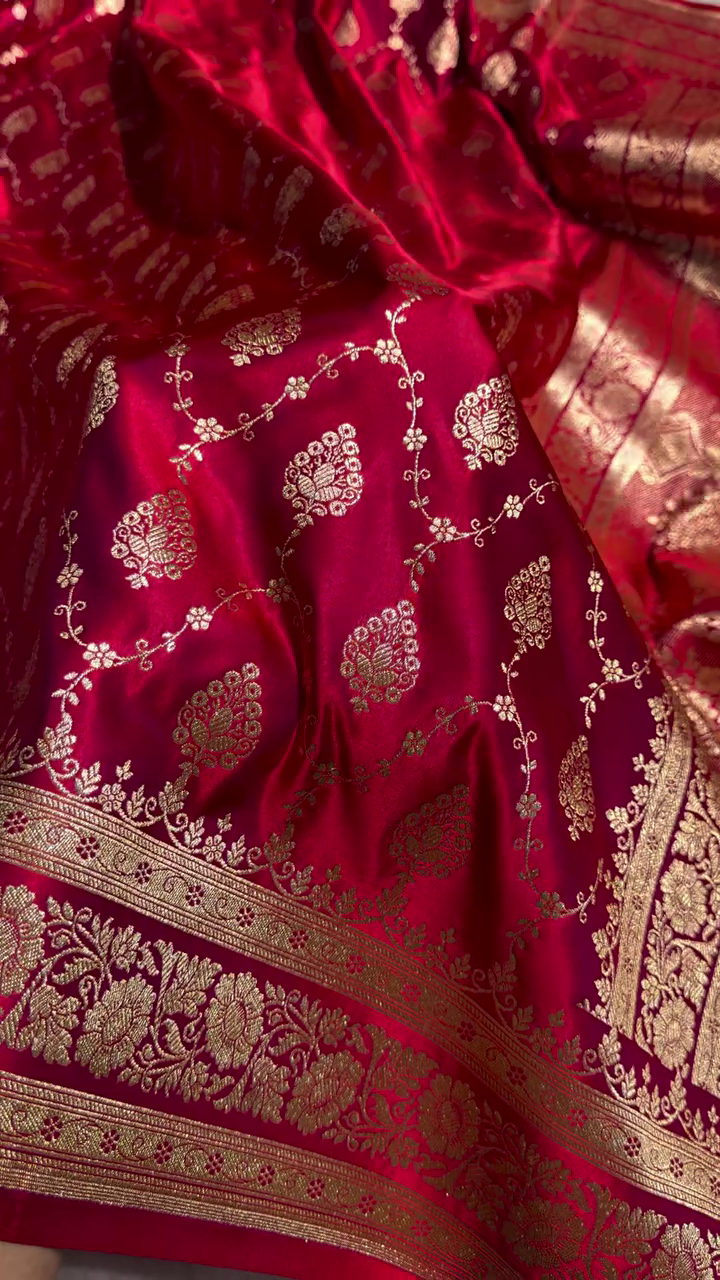 Maroon Banarasi Silk Saree with Golden Zari Buttas & Traditional Border
