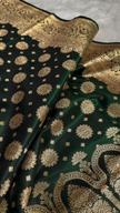 Forest Green Banarasi Silk Saree with Gold Zari Medallion Motifs & Traditional Woven Border