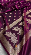 Wine Purple Banarasi Silk Saree with Gold Zari Floral Buti Motifs & Classic Woven Border