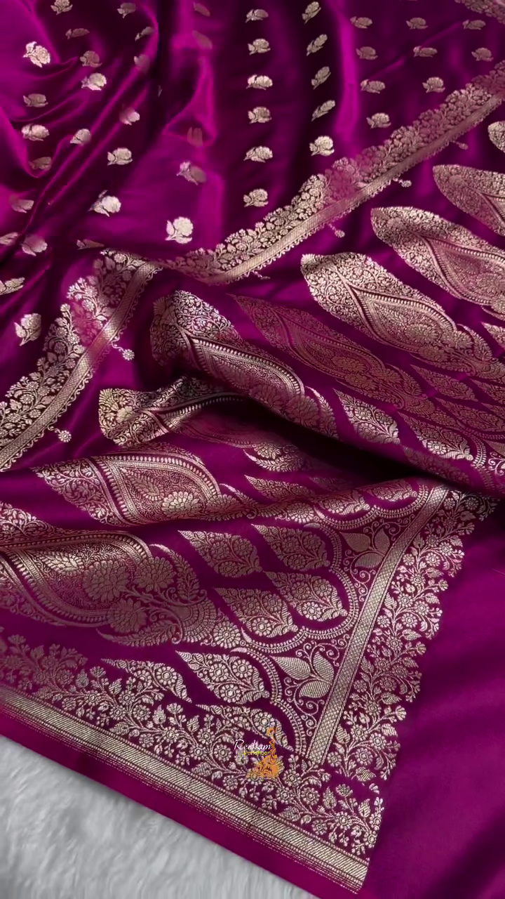 Royal Purple Banarasi Silk Saree with Gold Zari Floral Buti Motifs & Classic Woven Border