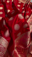 Bright Red Banarasi Silk Saree with Gold Zari Circular Medallion Motifs & Rich Woven Border