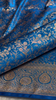 Royal Blue Banarasi Silk Saree with All-Over Golden Zari Floral Weaving