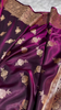 Deep Purple Banarasi Silk Saree with Golden Zari Floral Motifs & Rich Pallu