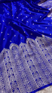 Royal Blue Banarasi Silk Saree With Heavy Silver Zari Work