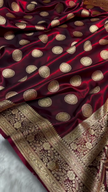 Maroon Banarasi Silk Saree with Gold Zari Circular Medallion Motifs & Rich Woven Border