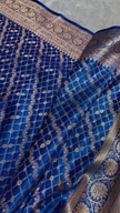 Royal Blue Banarasi Silk Saree with Gold Zari Lattice Jaal & Heavy Traditional Border