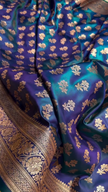 Royal Blue Banarasi Silk Saree with Gold Zari Floral Buti Motifs & Classic Woven Border