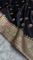 Black Banarasi Silk Saree with Golden Zari Floral Motifs & Traditional Border