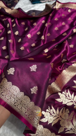 Wine Purple Banarasi Silk Saree with Gold Zari Floral Buti Motifs & Classic Woven Border