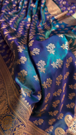 Royal Blue Banarasi Silk Saree with Gold Zari Floral Buti Motifs & Classic Woven Border