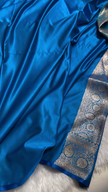 Royal Blue Banarasi Silk Saree with All-Over Golden Zari Floral Weaving
