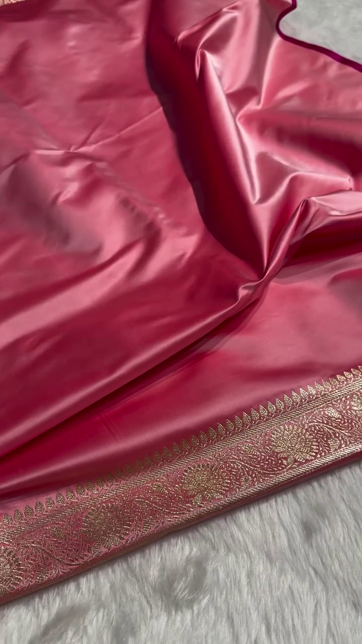 Baby Pink Banarasi Silk Saree with Golden Zari Buttas & Rich Pallu