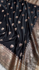 Black Banarasi Silk Saree with Golden Zari Floral Motifs & Traditional Border