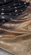 Black Banarasi Silk Saree with Golden Zari Floral Motifs & Traditional Border