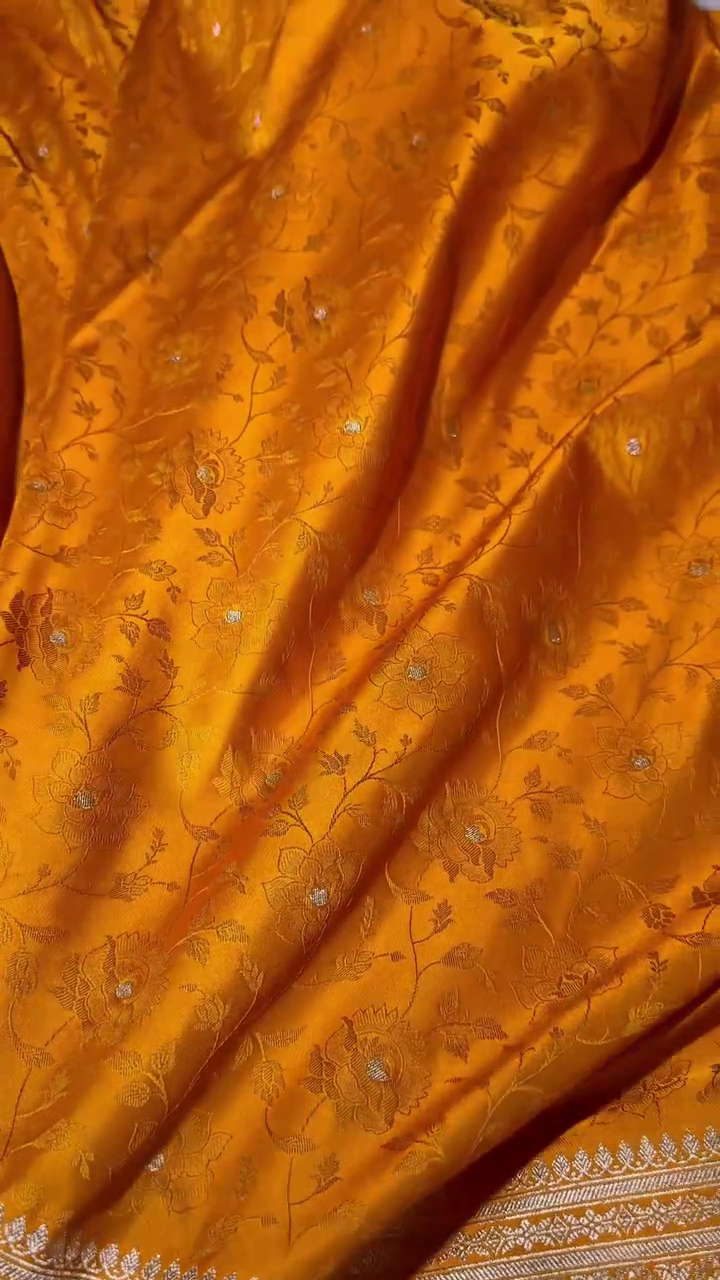 Orange Gold Banarasi Silk Saree With Intricate Zari Weaving