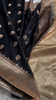 Black Banarasi Silk Saree with Golden Zari Floral Motifs & Traditional Border