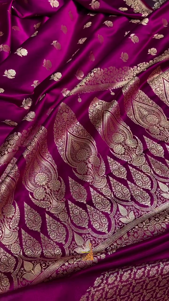 Royal Purple Banarasi Silk Saree with Gold Zari Floral Buti Motifs & Classic Woven Border