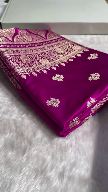 Royal Pink Banarasi Silk Saree with Golden Zari Floral Weaving