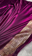 Deep Purple Banarasi Silk Saree with Golden Zari Floral Motifs & Rich Pallu