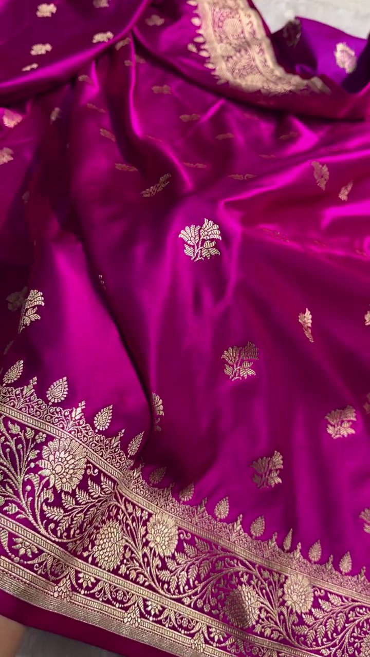 Royal Pink Banarasi Silk Saree with Golden Zari Floral Weaving