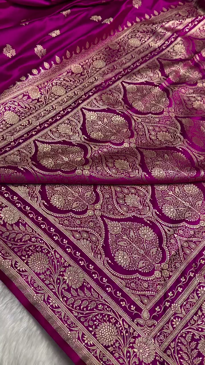 Royal Pink Banarasi Silk Saree with Golden Zari Floral Weaving