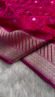 Magenta Banarasi Silk Saree with Silver Zari Geometric Weaving & Traditional Border