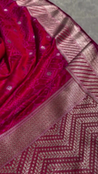 Magenta Banarasi Silk Saree with Silver Zari Geometric Weaving & Traditional Border