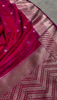 Magenta Banarasi Silk Saree with Silver Zari Geometric Weaving & Traditional Border