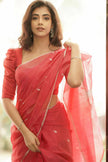 Bhagyashree - Red Pure Linen Silk Saree with Jacquard Weaving