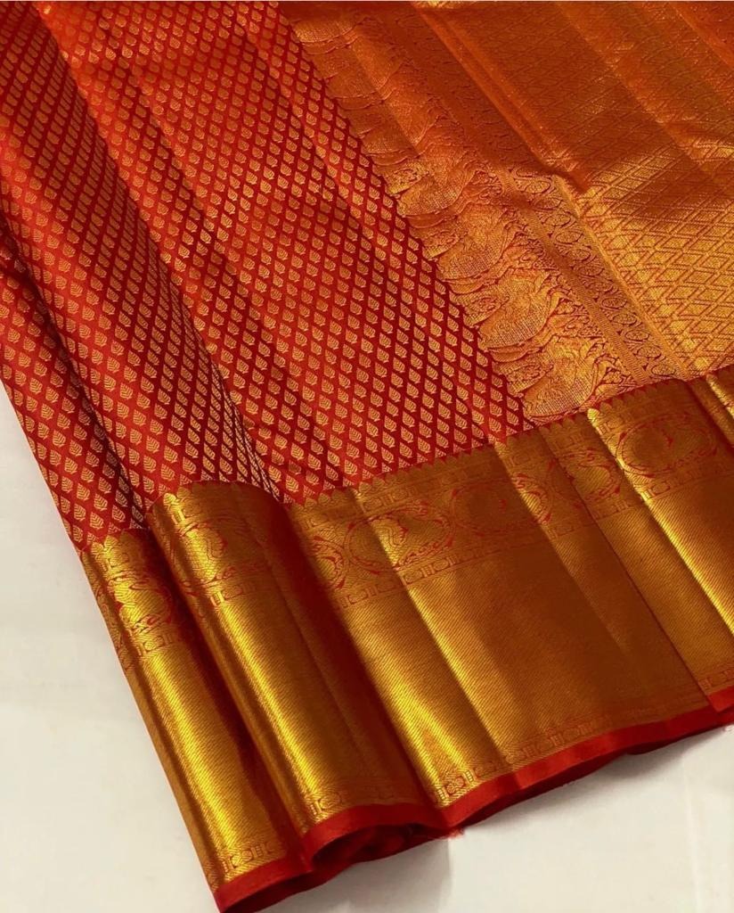 Rajelakshmi - Red Kanjivaram Silk Saree with All-over Jacquard Weave
