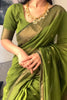 Bhavna - Green Pure Linen Silk Saree with Jacquard Weaving