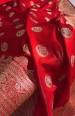 Classic Red Banarasi Silk Saree with Gold Zari Paisley Motifs & Heavy Traditional Border