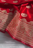 Classic Red Banarasi Silk Saree with Gold Zari Paisley Motifs & Heavy Traditional Border
