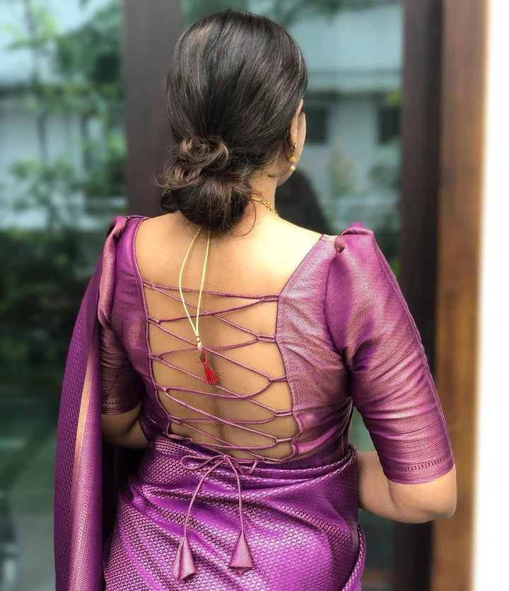 Valmika Purple Soft Kanjivaram Silk Drape with Unique Blouse Piece