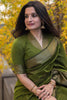 Kamini – Green Linen Silk Saree with Jacquard Weaving Detail