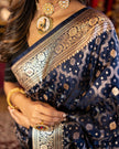Navy Blue Banarasi Silk Saree with Rich Gold Zari Border