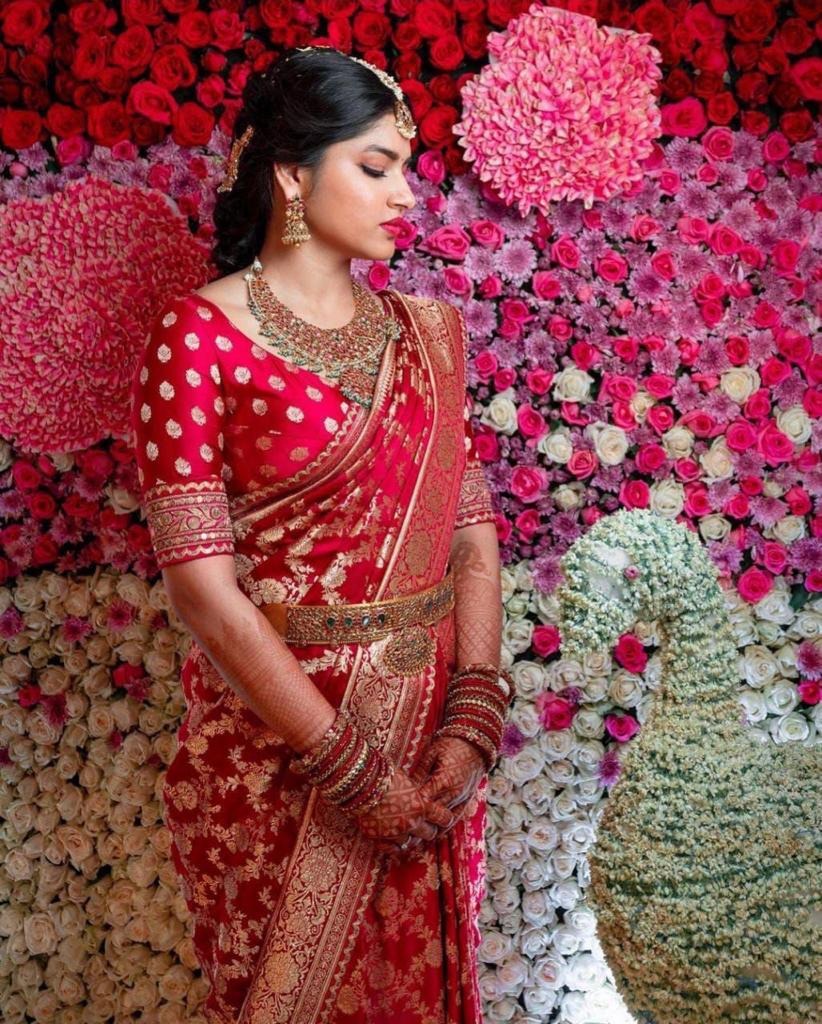 Vimala – Red Soft Silk Saree with Red Jacquard Blouse
